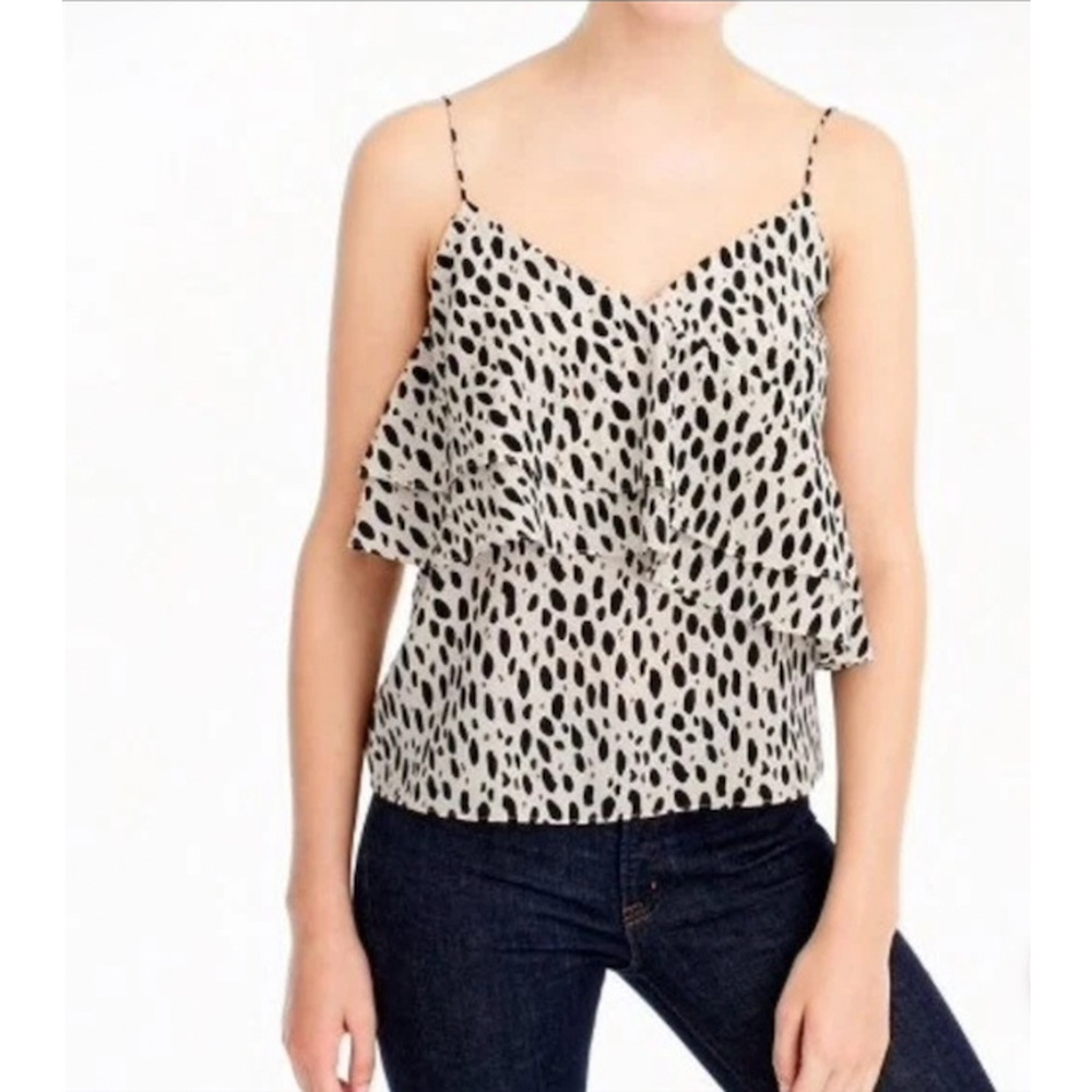 NWT J. Crew Women's 100% Silk Tiered Cami Sz 2 Leopard Strap Boho Feminine City - Picture 2 of 12